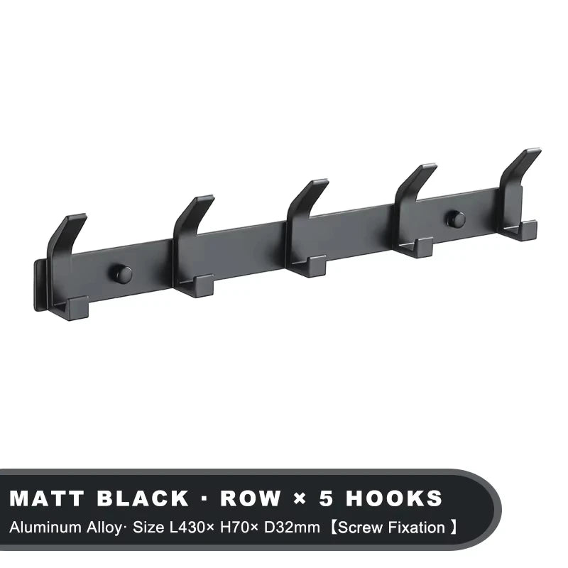 Wall-Mounted Black Metal Hook Rack for Bathroom or Entryway Organization