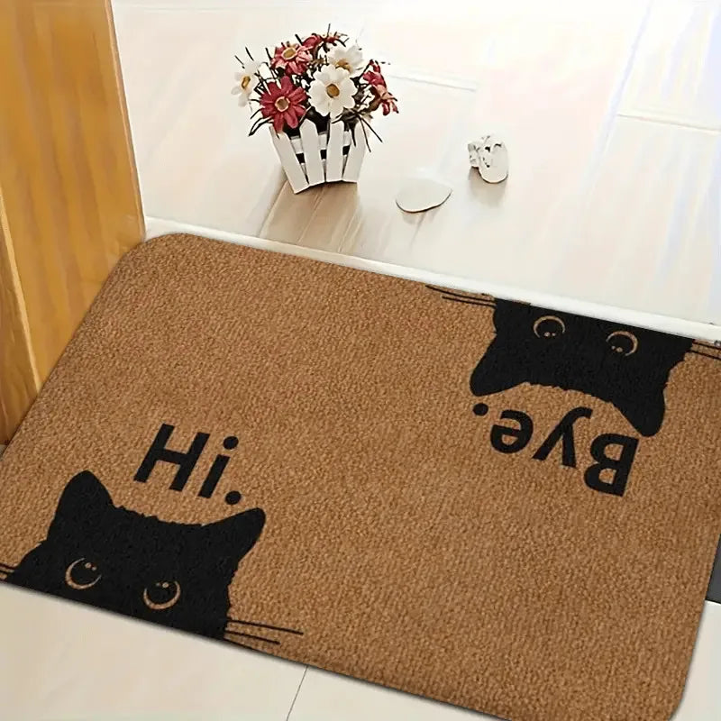 Hello Cat Face Doormat with Anti-Slip Backing