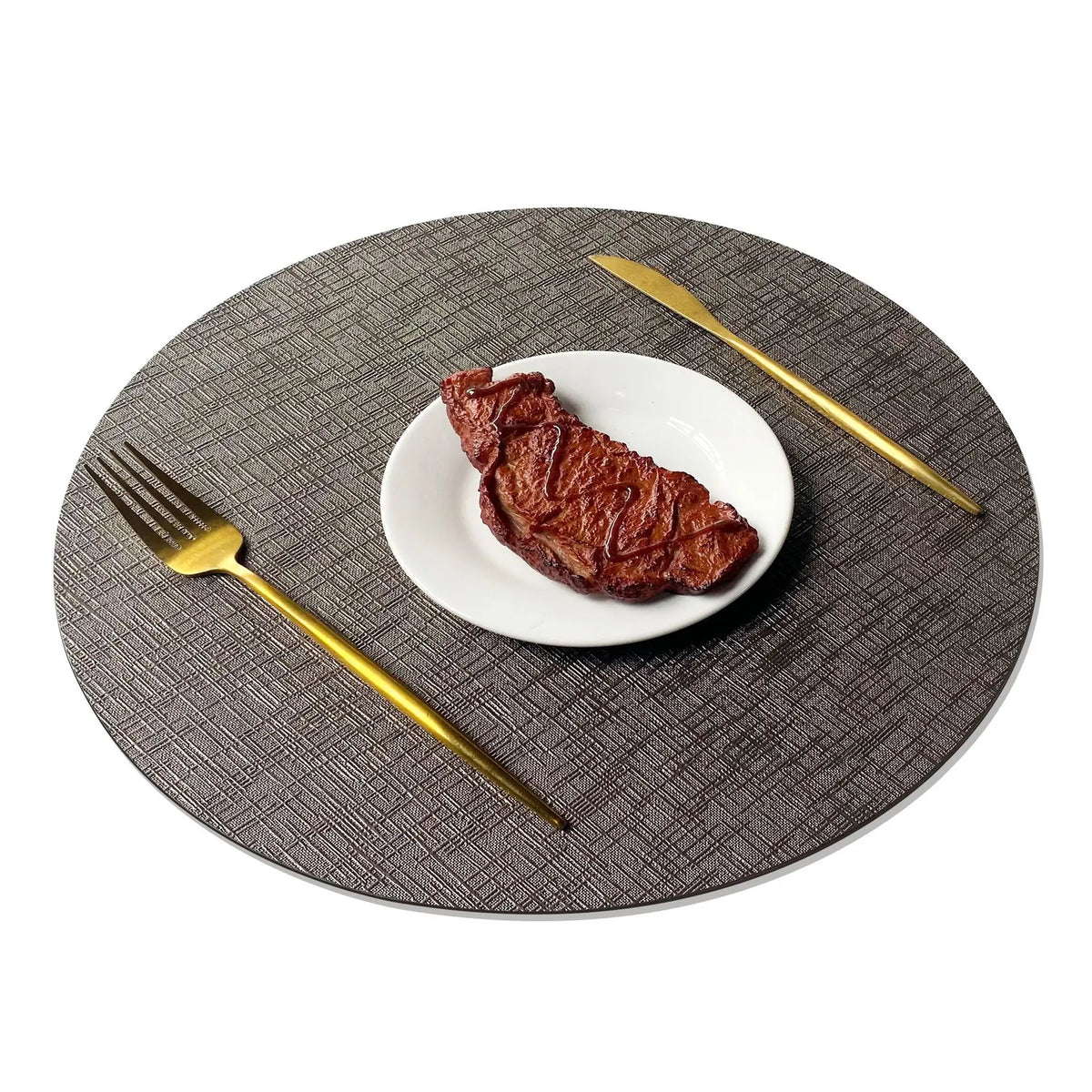 Textured Metallic PU Placemats for Dining Table – Heatproof & Wipeable in Round, Oval & Teardrop Shapes