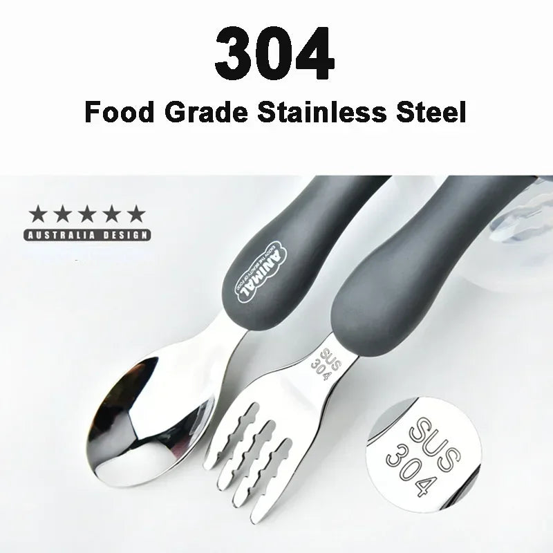 Cartoon Animal Kids Spoon and Fork Set with Carry Case