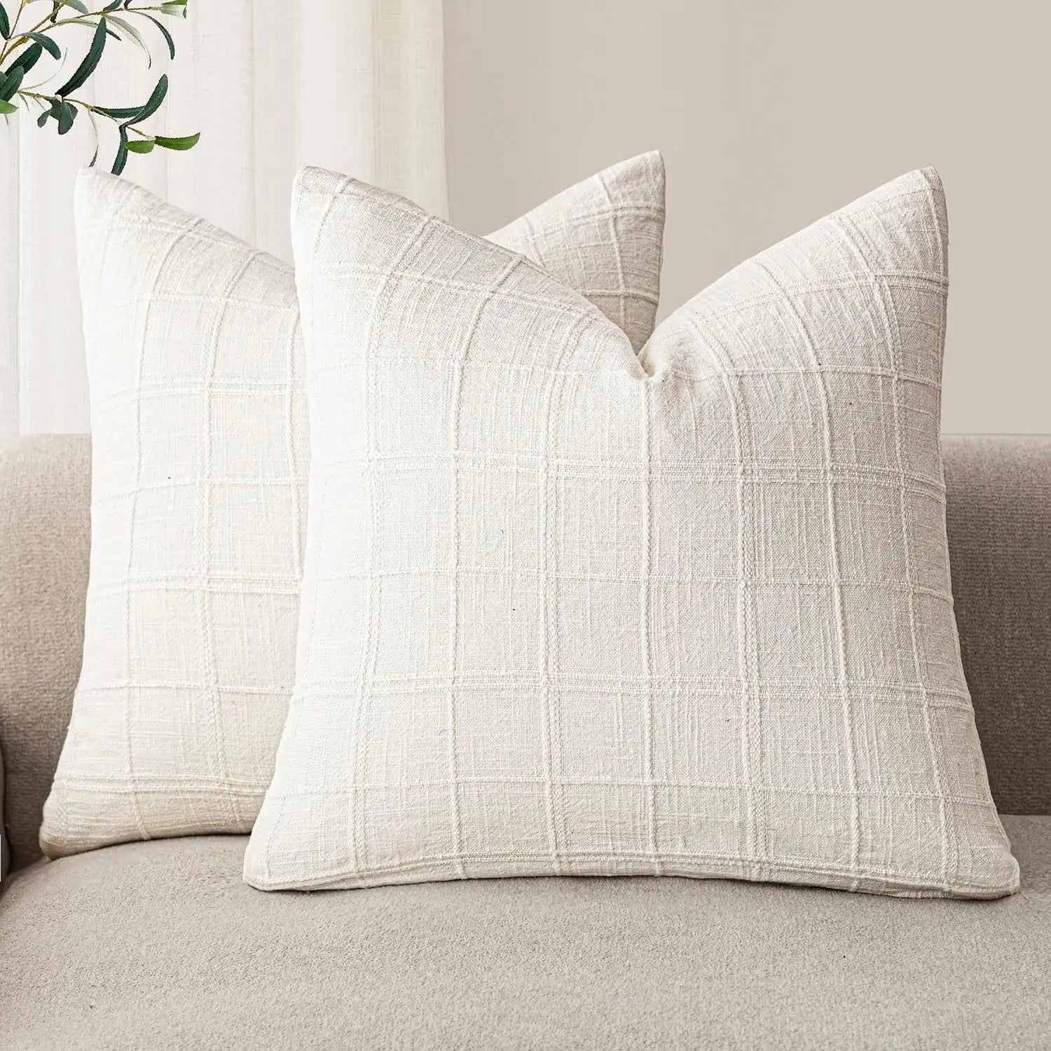 Rowan Plaid Linen-Cotton Throw Pillow Cover