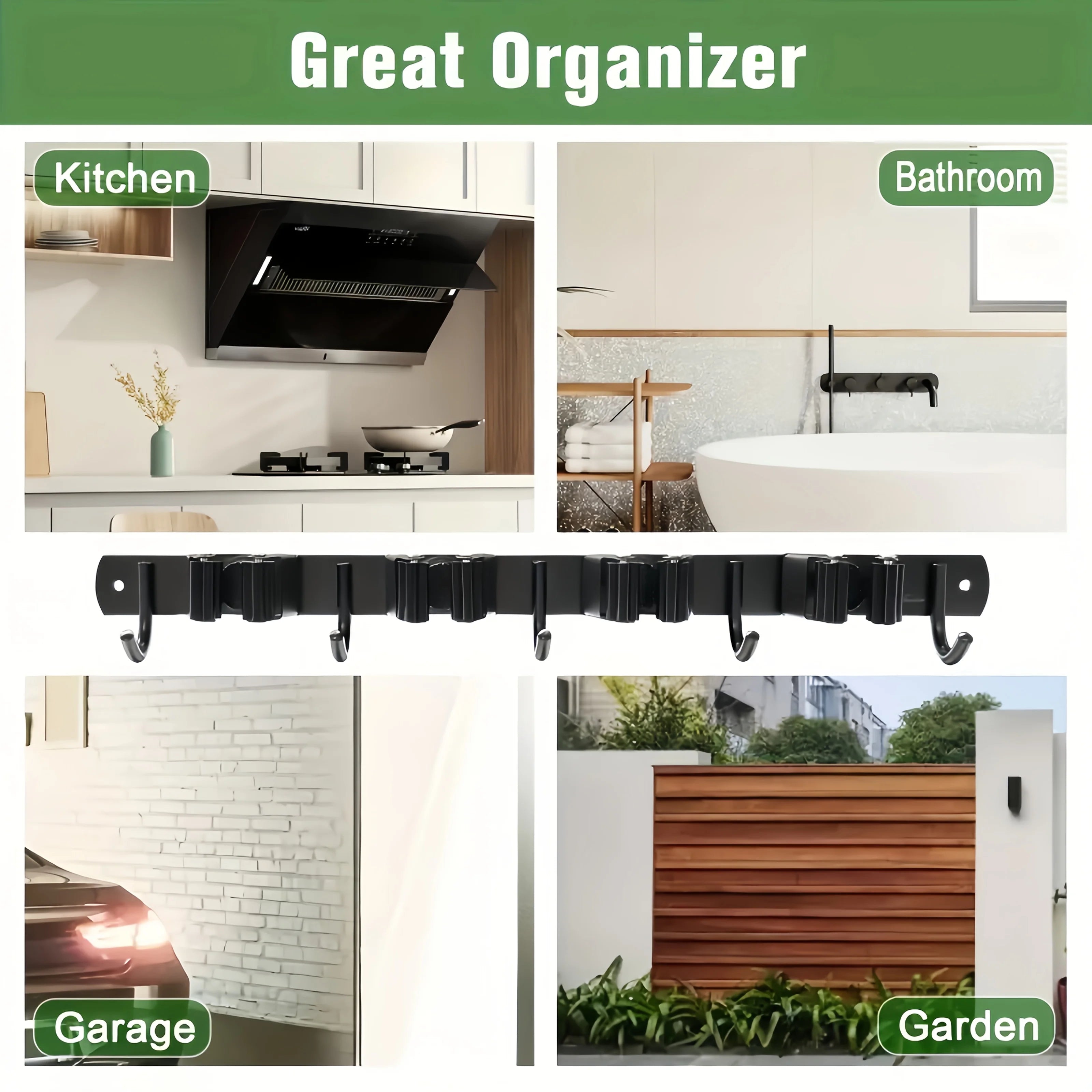 Inspiration photo showing metal tool rack used to organize tools in a kitchen, bathroom, garage, and garden