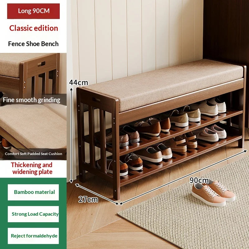 Entryway Shoe Storage Bench with Cushion – Two-Tier Organizer for Mudrooms & Hallways