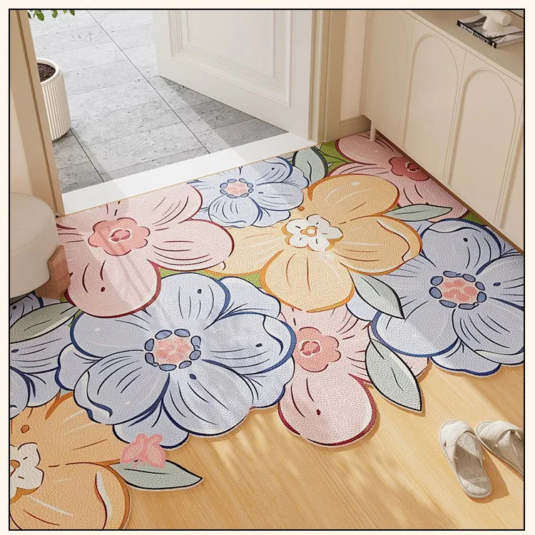 Arden Wavy-Edge Green Floral Entryway Rug