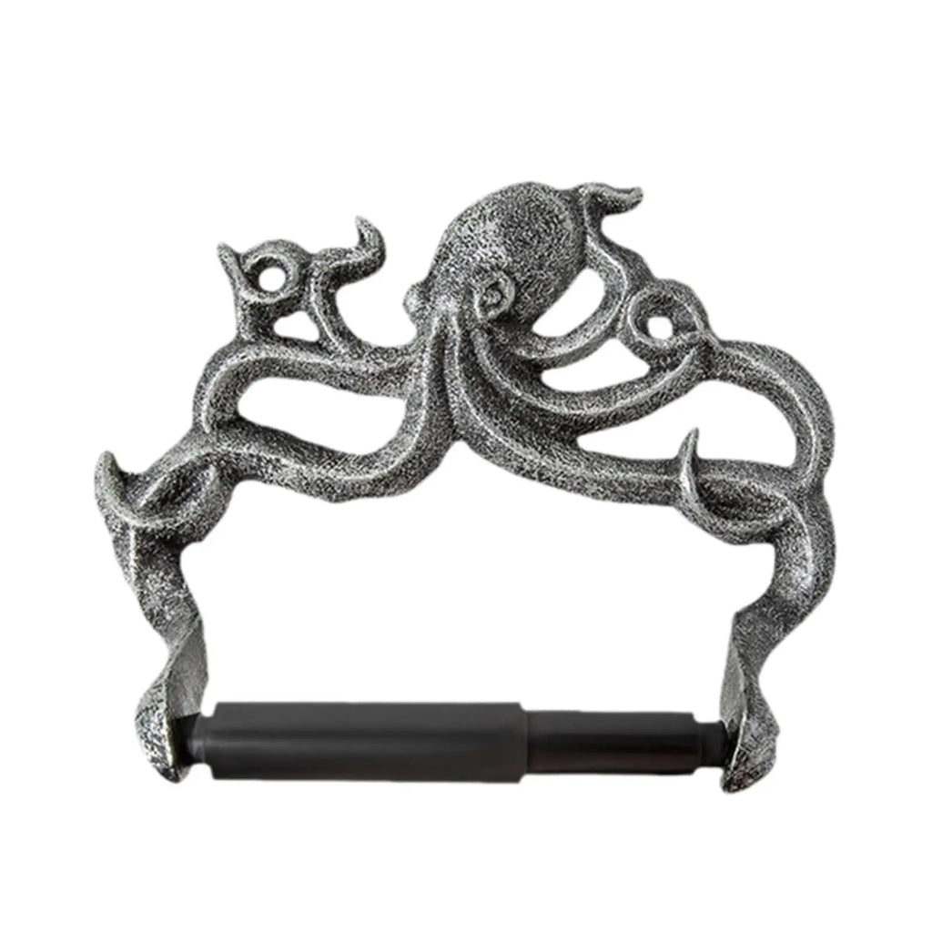 Front view of octopus iron toilet paper holder for bathroom wall