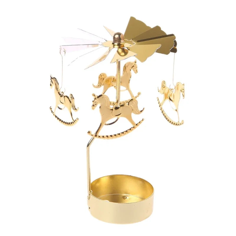 Spinning Metal Tealight Candle Holder with Rotating Charms for Cozy Home Decor & Festive Table Setting