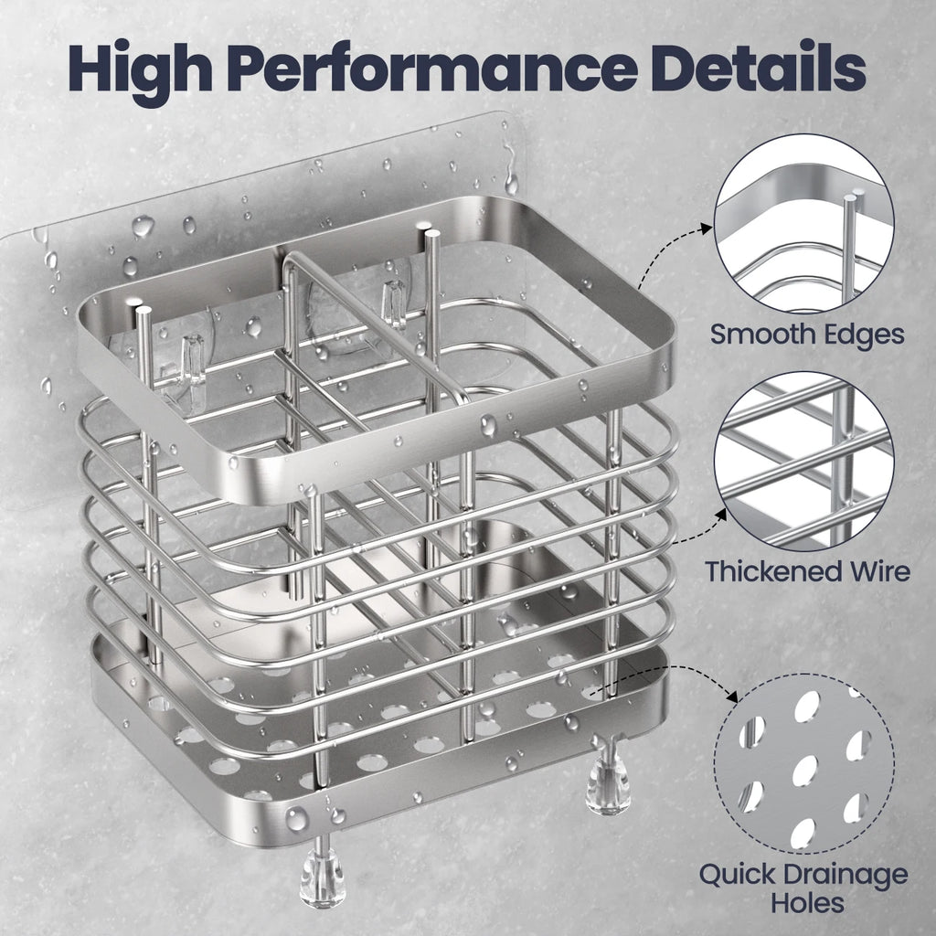 Stainless Steel Toothbrush Holder – Wall Mounted or Countertop Bathroom Organizer