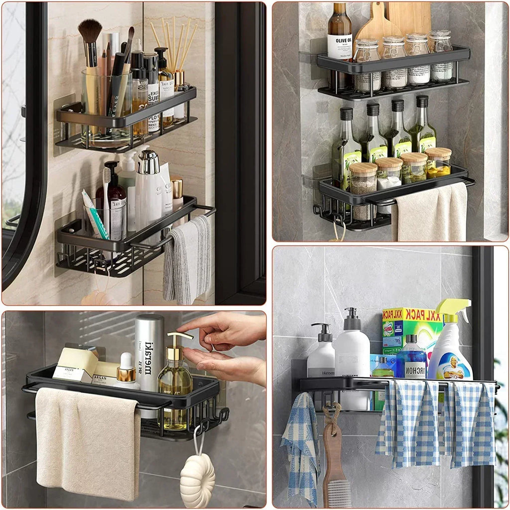 Wall-Mounted Aluminum Organizer Shelf (Adhesive, No-Drill)