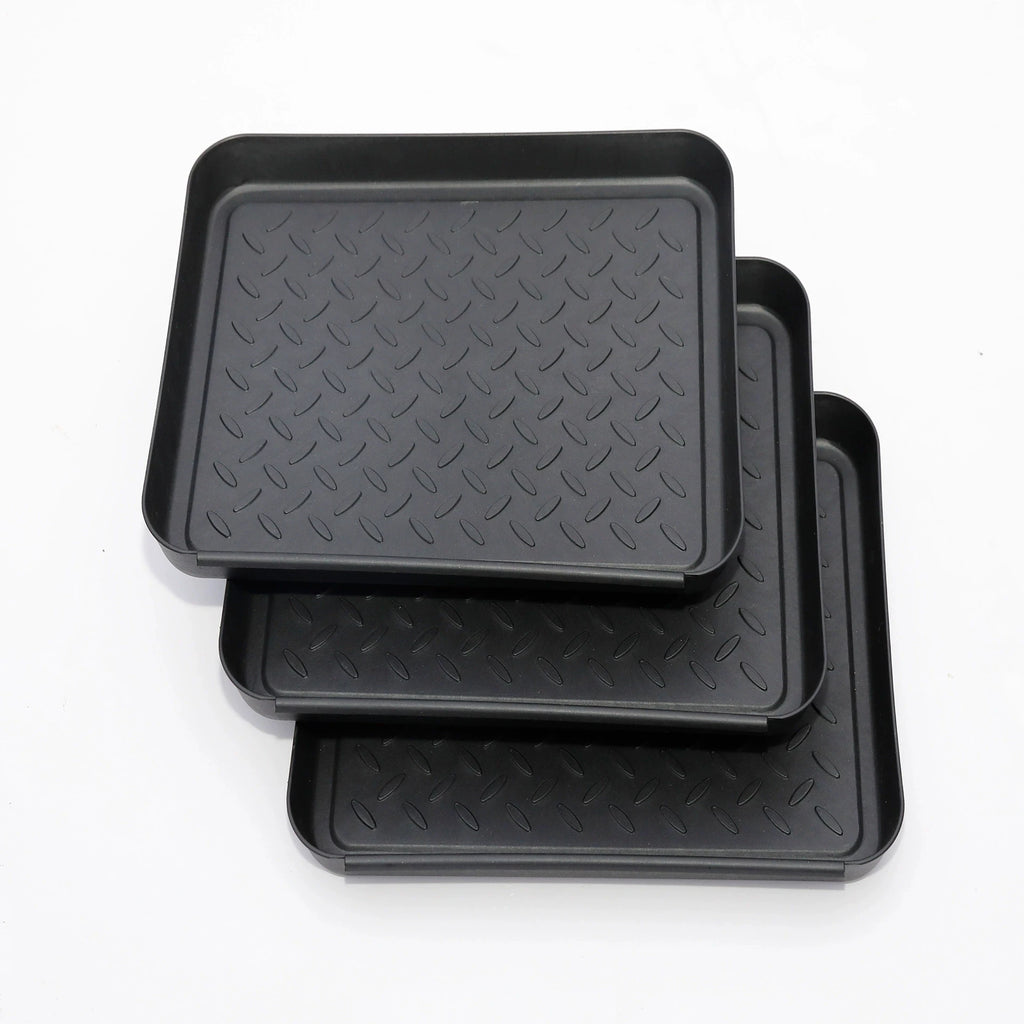 Set of 3 Black Plastic Boot Trays for Entryway or Mudroom
