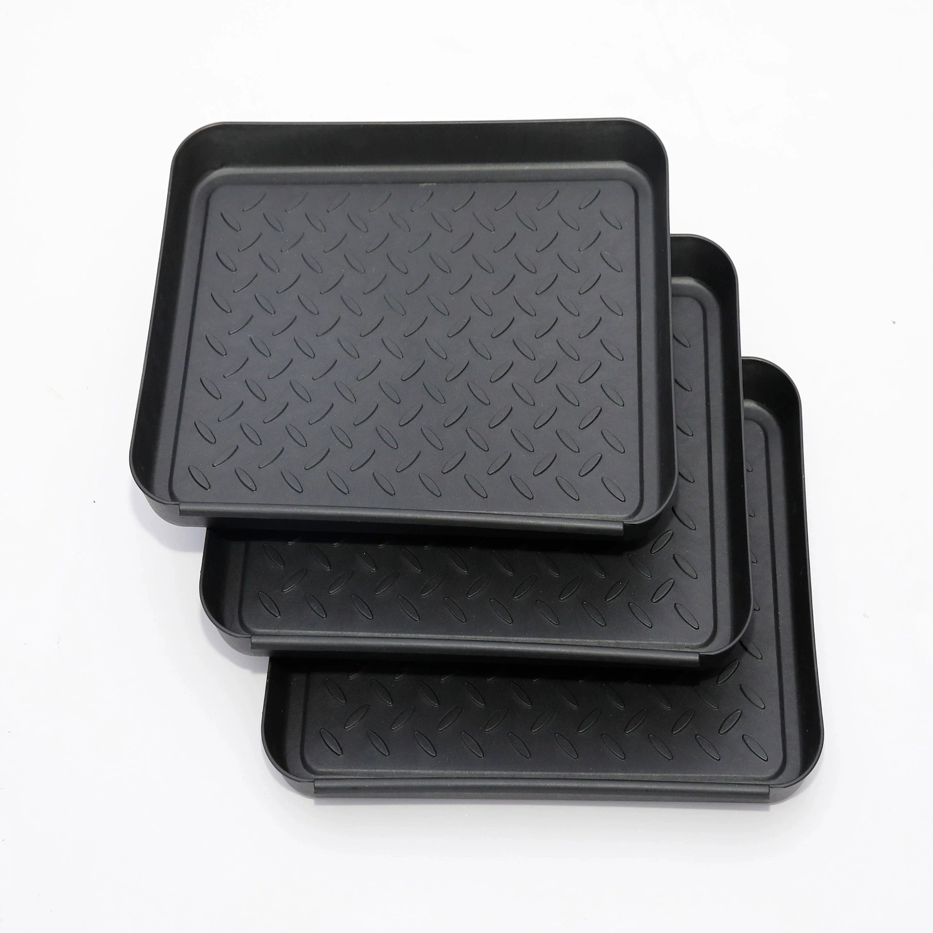 Set of 3 Black Plastic Boot Trays for Entryway or Mudroom