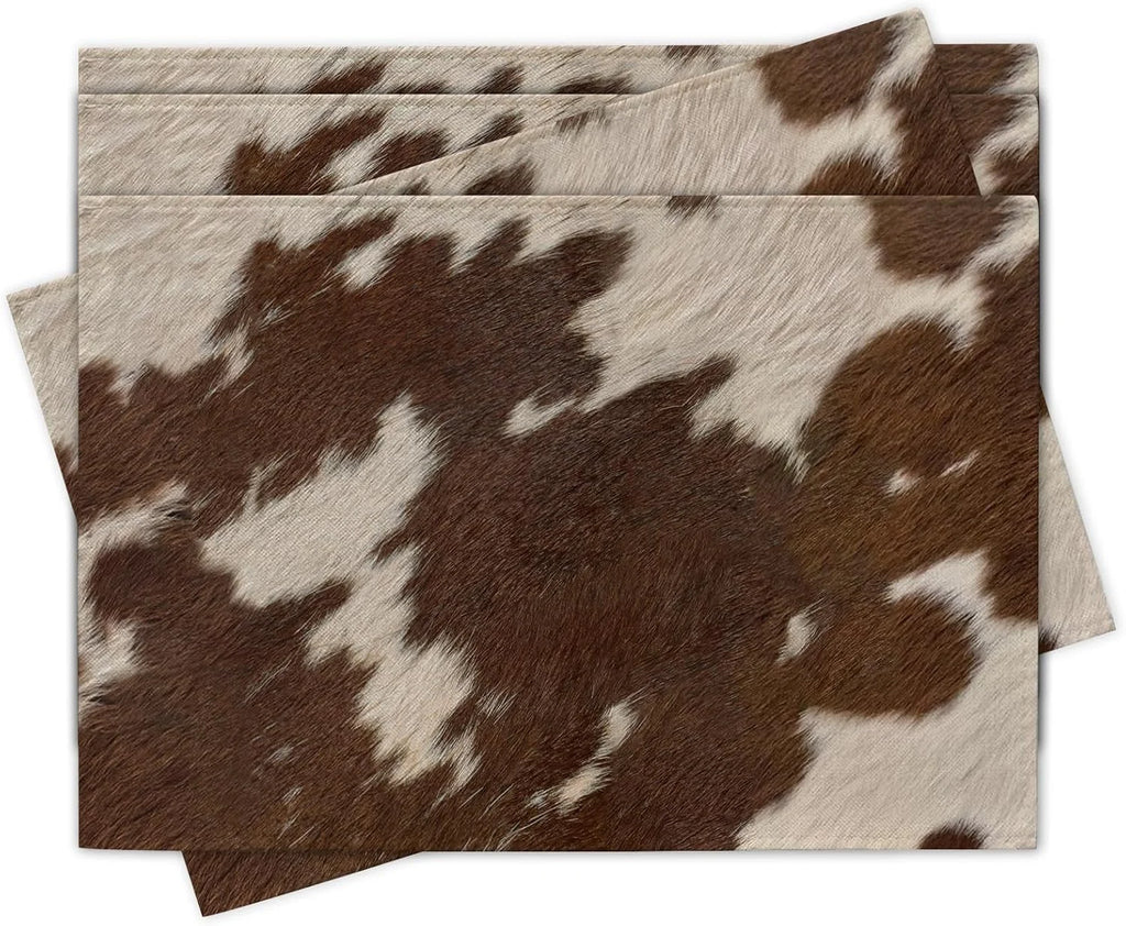 Modern Animal Print Linen Placemats – Rectangle Kitchen Table Mats, Assorted Cowhide & Leopard Patterns, 4/6/8 Piece Sets