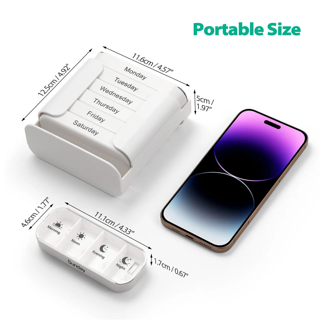 Weekly Pill Organizer with 28 Compartments for Home or Travel