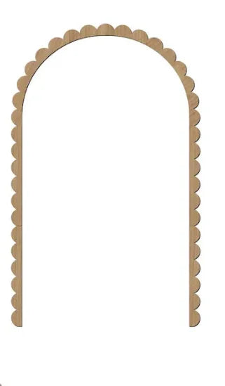 Scalloped wood wall arch frame showing natural plywood finish