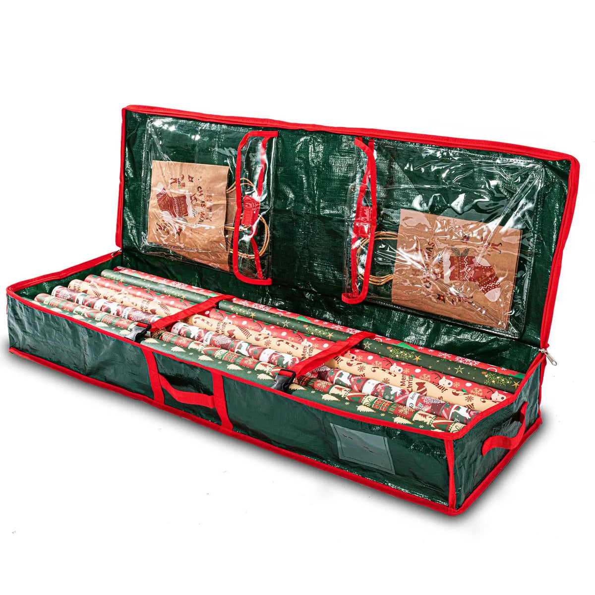 Holiday Wrapping Paper & Gift Bag Organizer Bag – 40" Foldable Christmas Storage in Red or Green