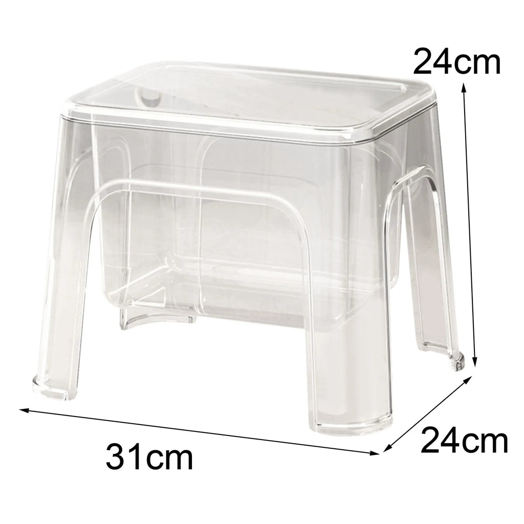 Clear Storage Step Stool with Lid for Laundry, Entryway, or Bathroom