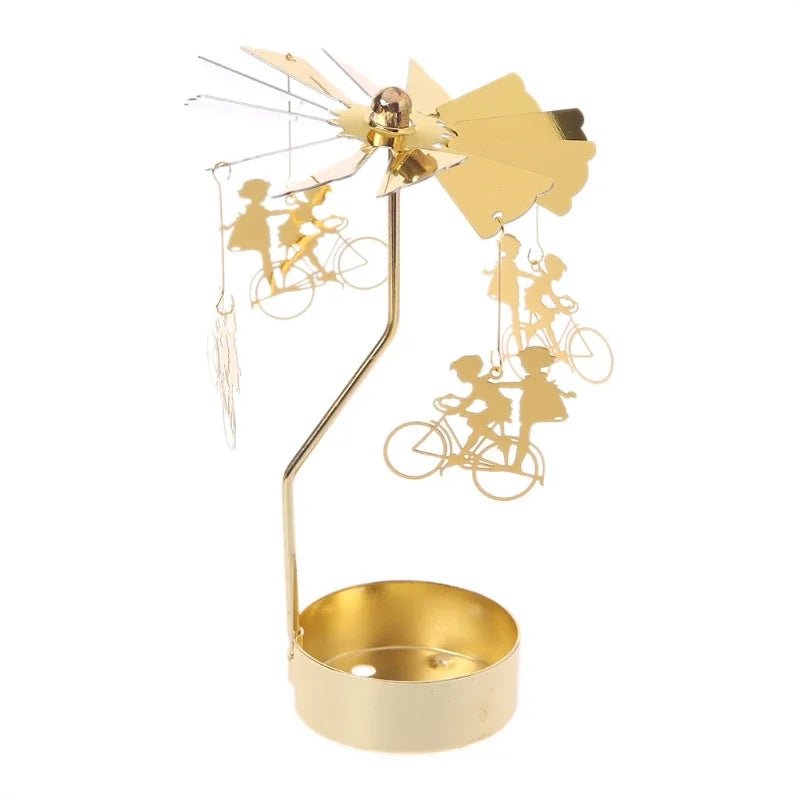 Spinning Metal Tealight Candle Holder with Rotating Charms for Cozy Home Decor & Festive Table Setting