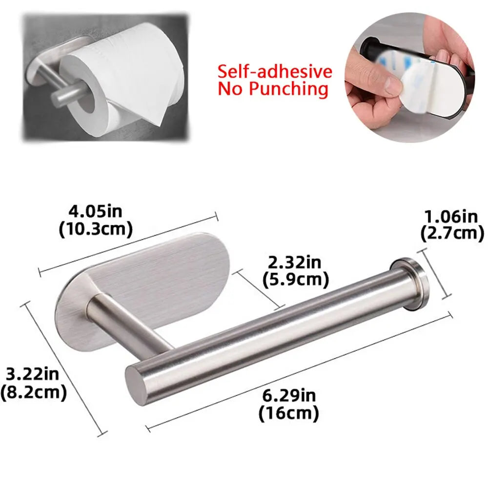 Adhesive Stainless Steel Toilet Paper or Paper Towel Holder for Bathrooms & Kitchens