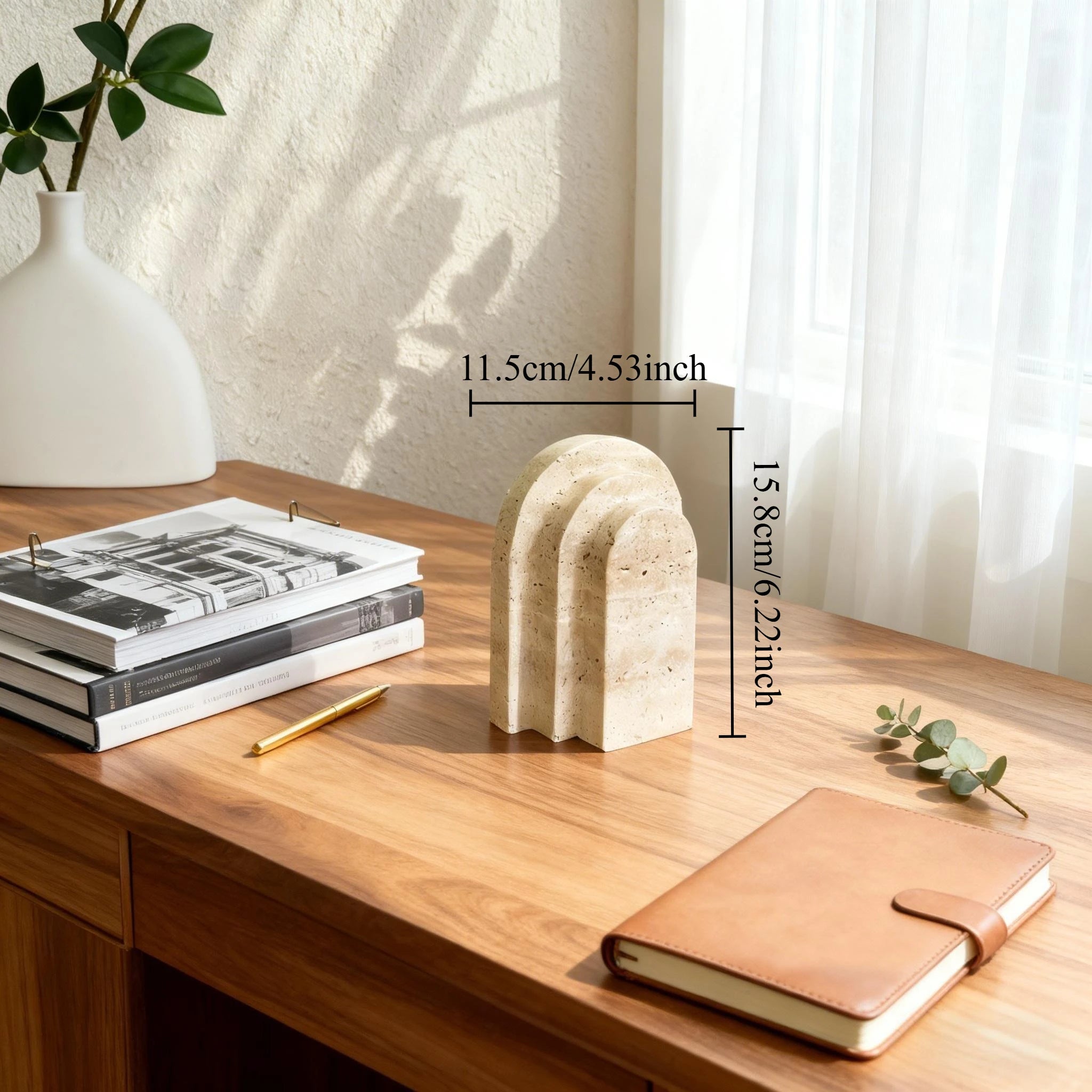 Arden Travertine Marble Bookend – Arch Decorative Book Holder
