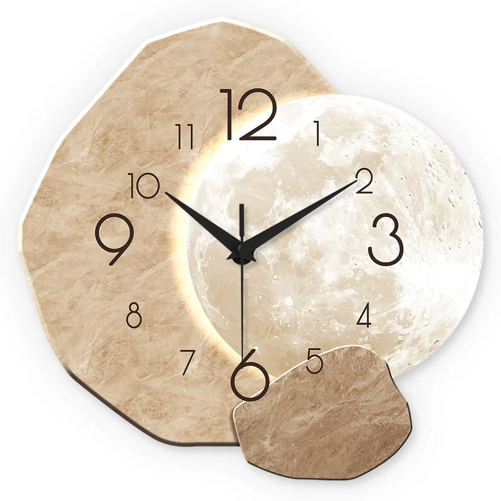 Astrid Moon Geometric Wall Clock – Silent Bamboo Wood