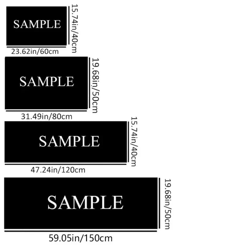 size chart showing available rug dimensions for rectangular runner rugs