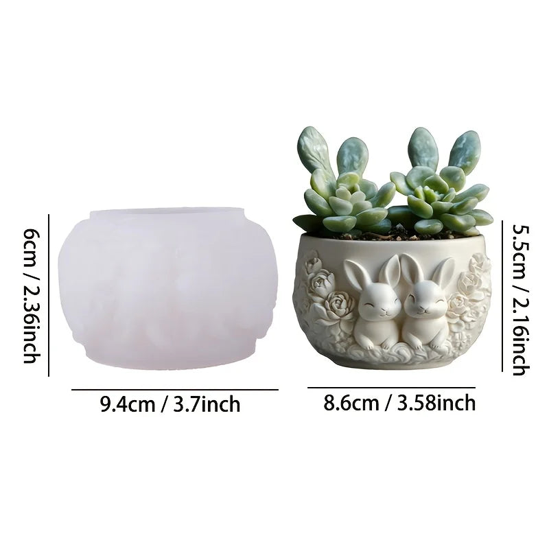 Rosewood Bunny Couple Planter Pot Silicone Mold