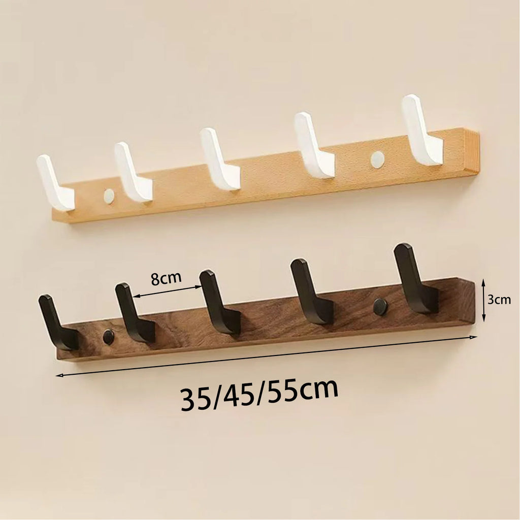 Wall-Mounted Wood and Metal Coat Rack with Hooks for Entryway or Bedroom
