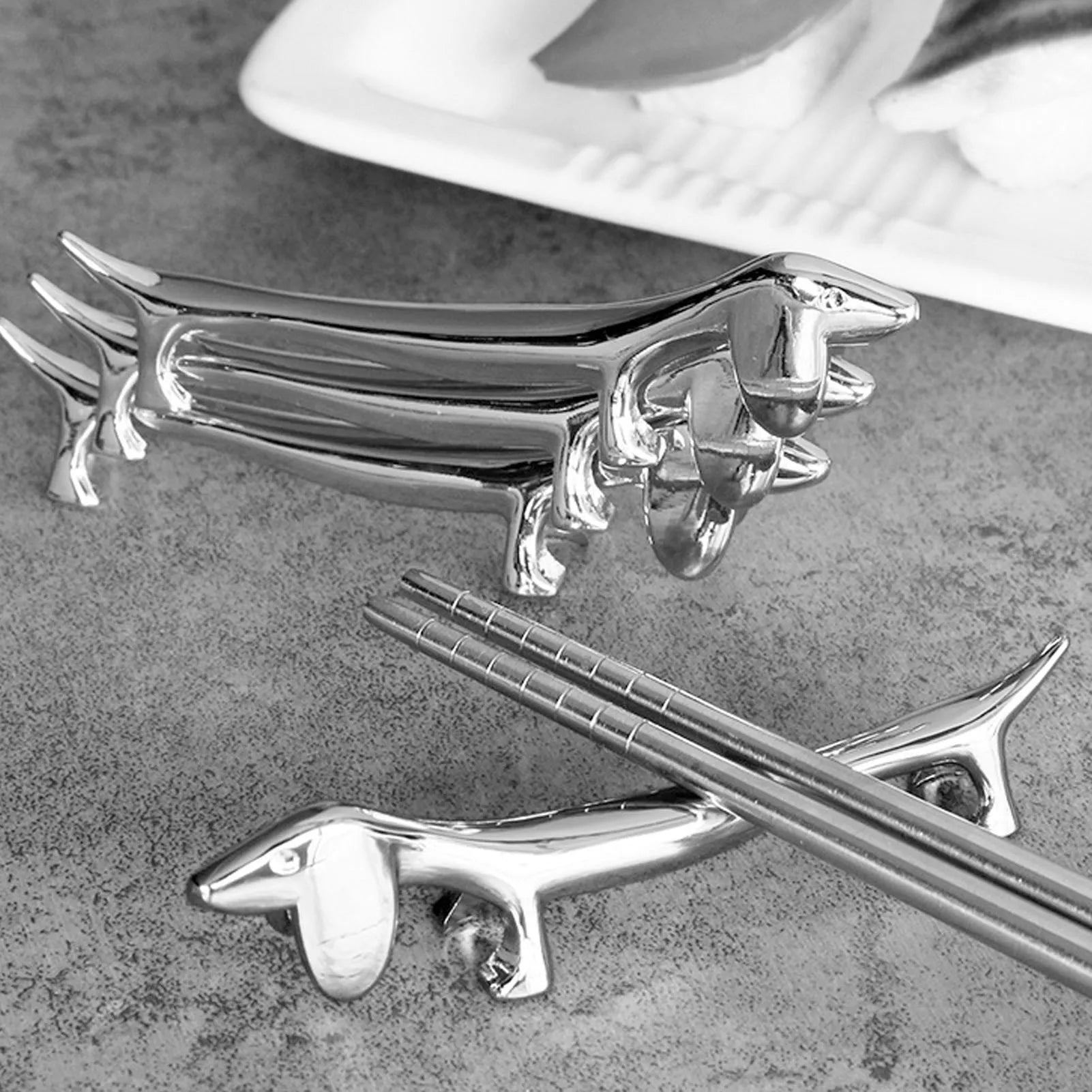 Silver Animal Cutlery Rest Set – Dog & Deer Chopstick and Utensil Holders