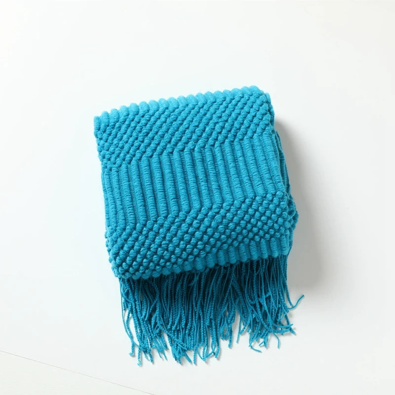 Nordic Knit Acrylic Throw Blanket with Tassels for Bed, Sofa, and Cozy Winter Decor