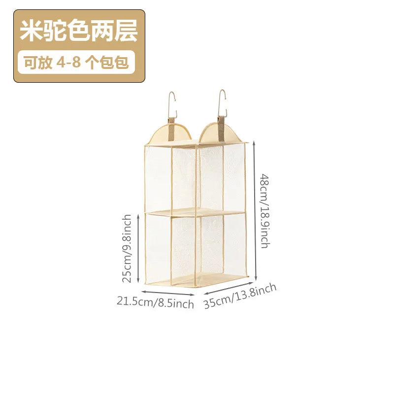Hanging Purse and Handbag Organizer for Closet – 2 or 4 Layer Beige Non-Woven Bag Holder
