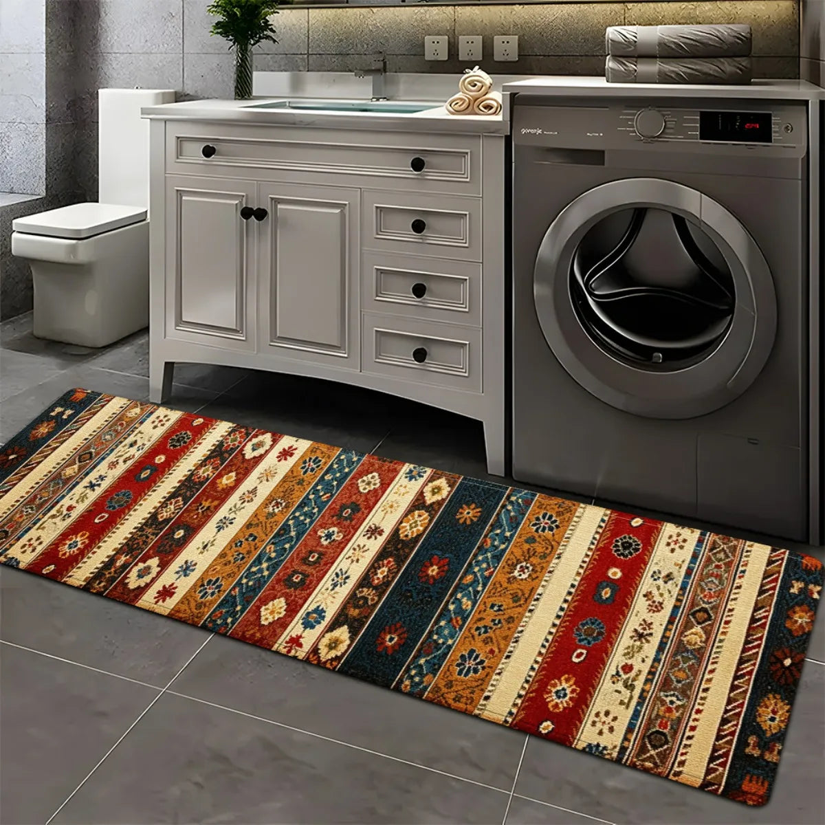 Mira Bohemian Floral Runner Rug – Washable Non-Slip Hallway & Kitchen Mat