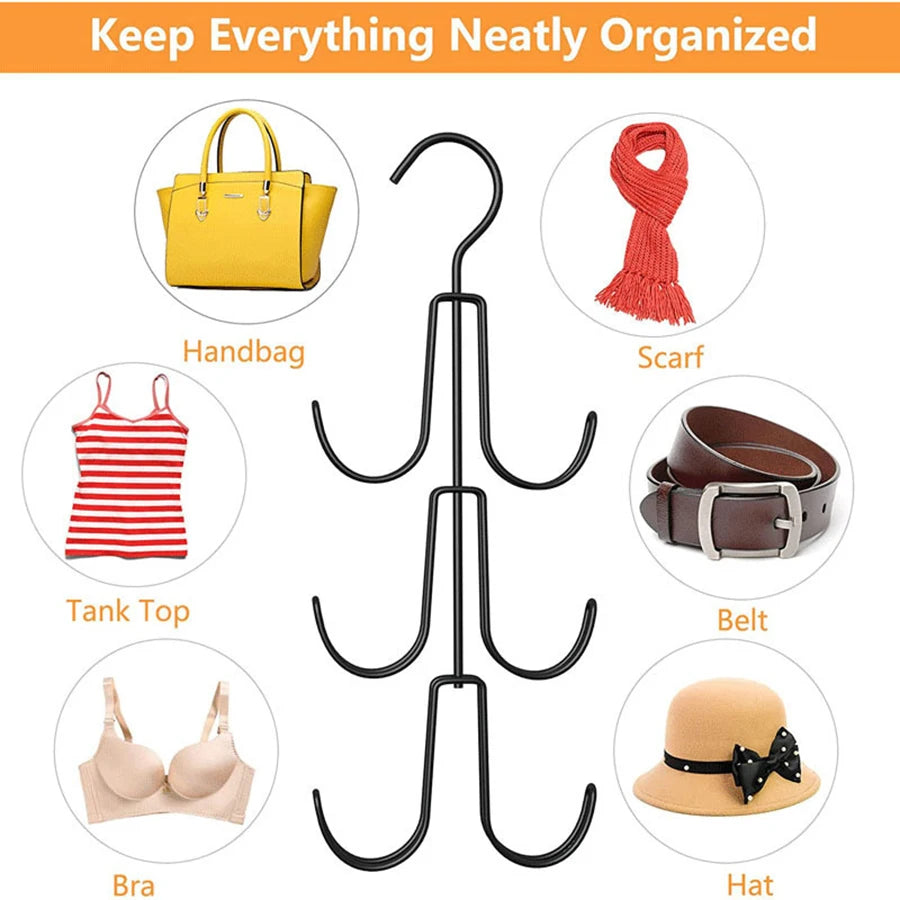 Multi-Hook Metal Closet Hanger for Purses, Belts & Accessories