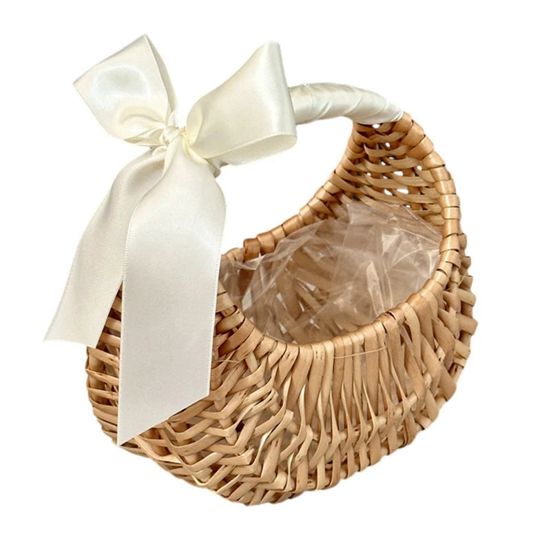 Mila Crescent Rattan Flower Basket with Handle