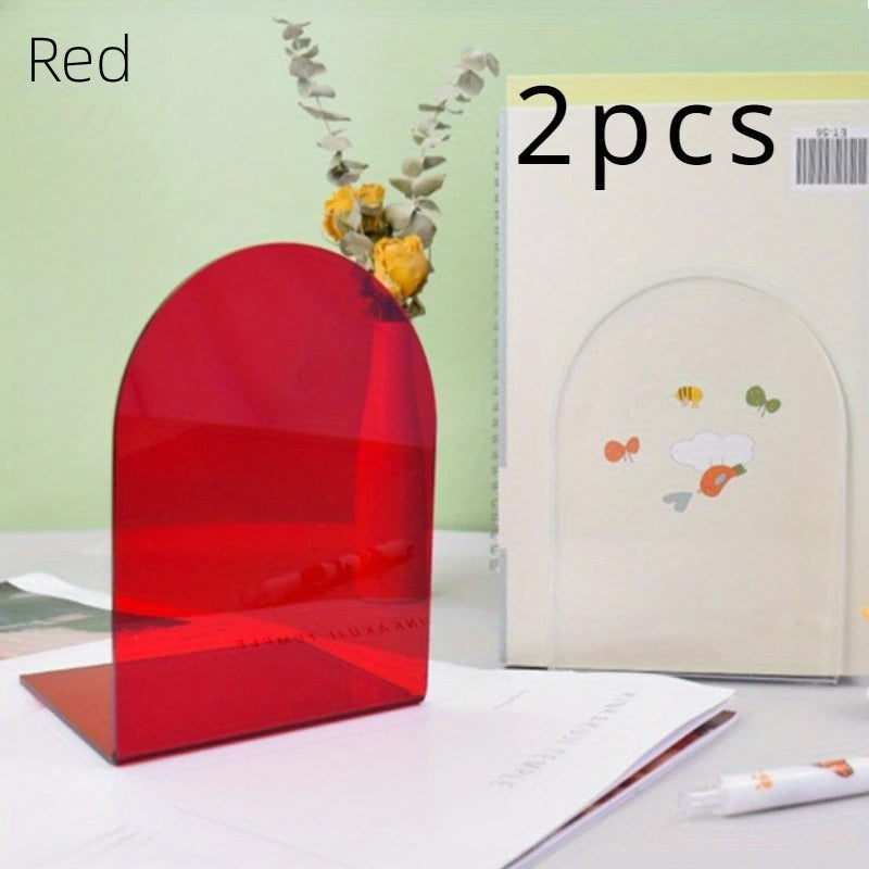 2-Piece Colorful Acrylic Bookend Set for Desk, Shelf or Countertop Organization