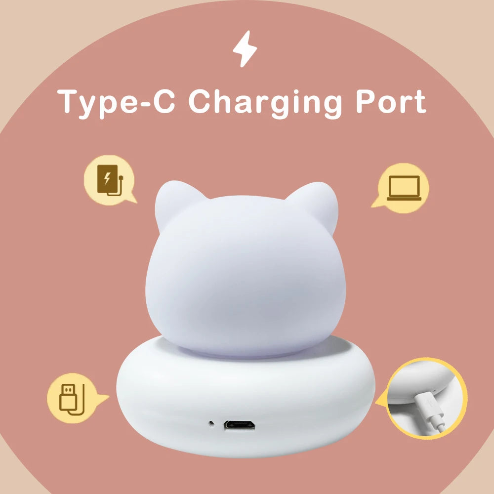 Back of animal LED night light showing USB Type-C charging port