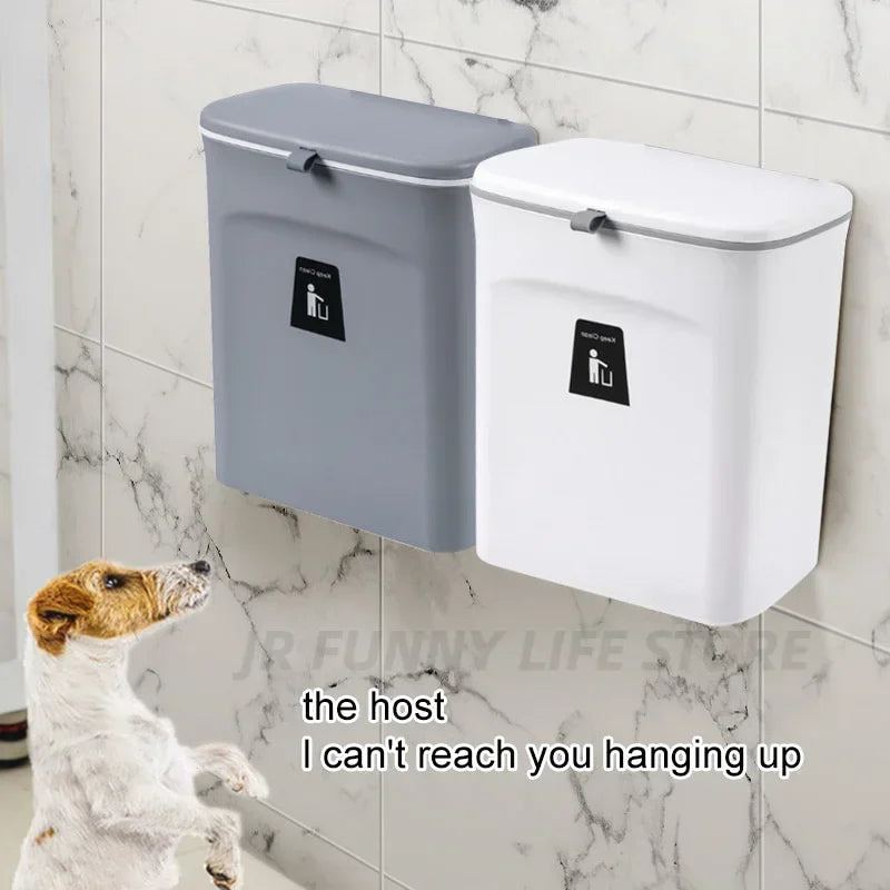 Wall-Mounted Rectangular Trash Bin with Lid for Kitchen & Bathroom, 7L / 9L, White or Dark Gray