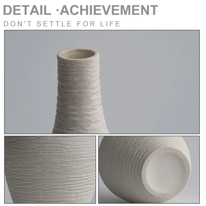 Close-up of the ceramic vase's narrow mouth and finely textured surface