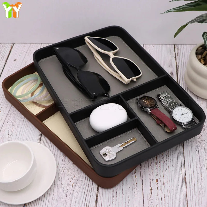 Wood Compartment Catchall Tray for Nightstand or Entryway