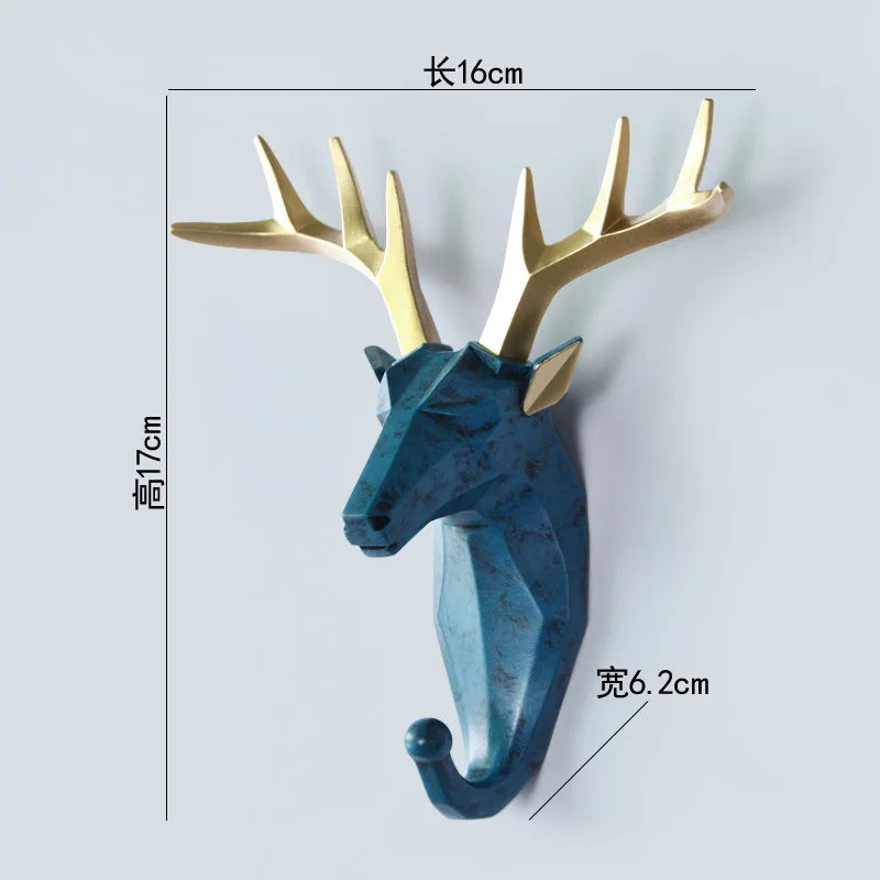 Low-Poly Animal Head Resin Wall Hook – Deer, Elephant, Rhino, or Unicorn Shape for Entryway, Bedroom, or Kids Room