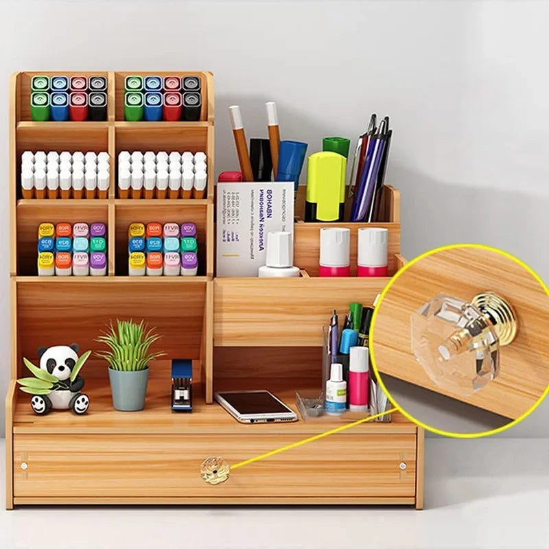 Wooden Desktop Organizer with Drawer for Home Office or Study