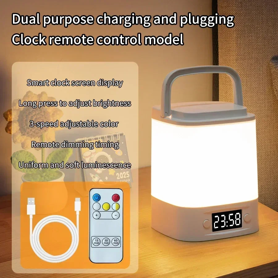 Rechargeable Bedside Night Light with Clock Display
