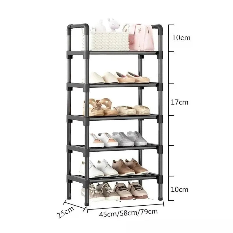 Black Multi-Tier Shoe Rack for Entryway or Closet Organization