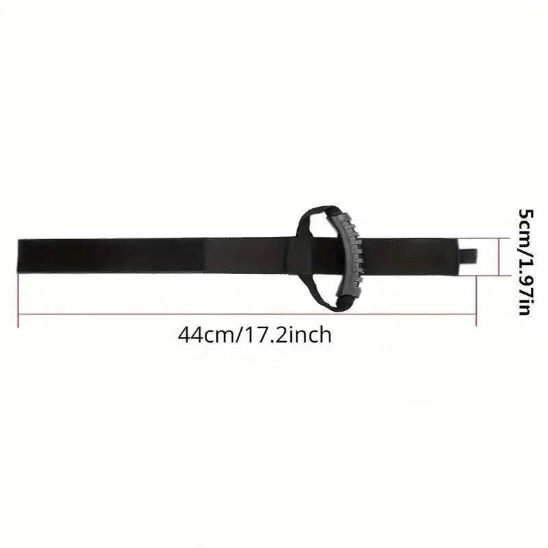 Cord organizer strap with handle shown flat, labeled as 44 cm (17.2 in) long by 5 cm wide