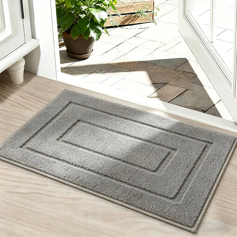 Absorbent Non-Slip Polyester Door Mat for Entryway, Bathroom, or Bedroom — Washable, Soft Pile, Solid Colors, Two Sizes