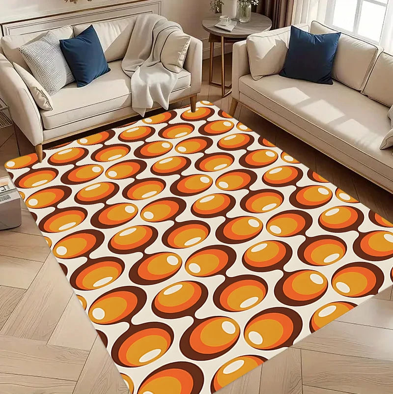 Groovy Retro Geometric Area Rug – Non-Slip 100% Polyester Mat for Living Room, Bedroom, or Entryway