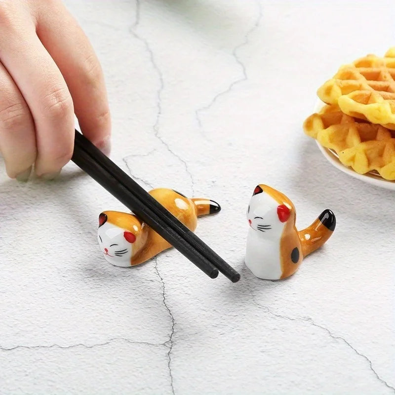 Set of 6 Ceramic Cat Utensil Rests for Kitchen Table