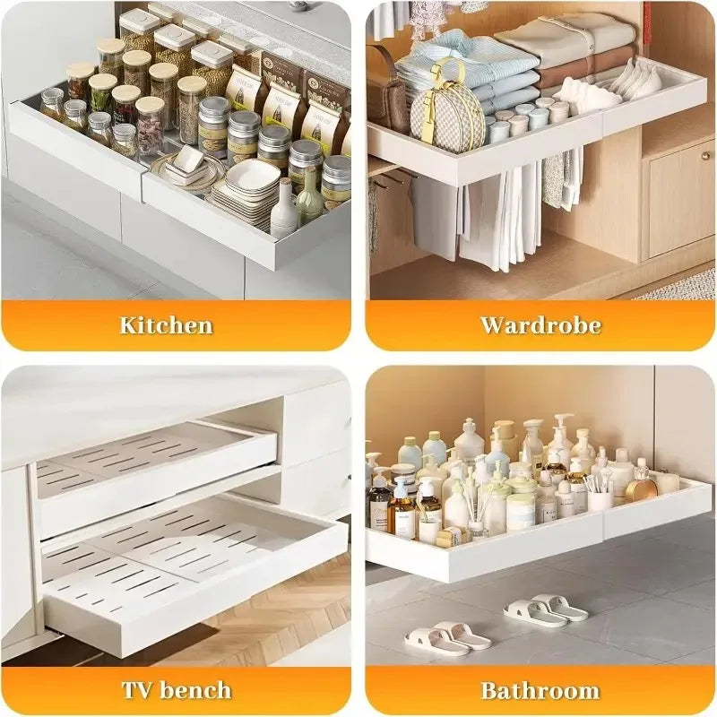 Expandable Pull-Out Cabinet Organizer Rack for Kitchen and Pantry Storage