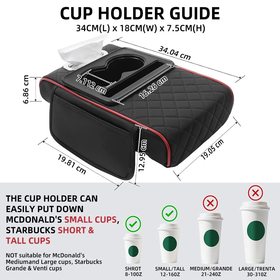 Center Console Armrest Organizer with Cup Holder and Cushion
