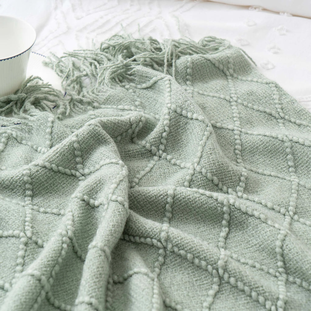 Arden Plaid Knit Throw Blanket with Tassels – Soft Textured Acrylic for Sofa or Bed in 8 Colors