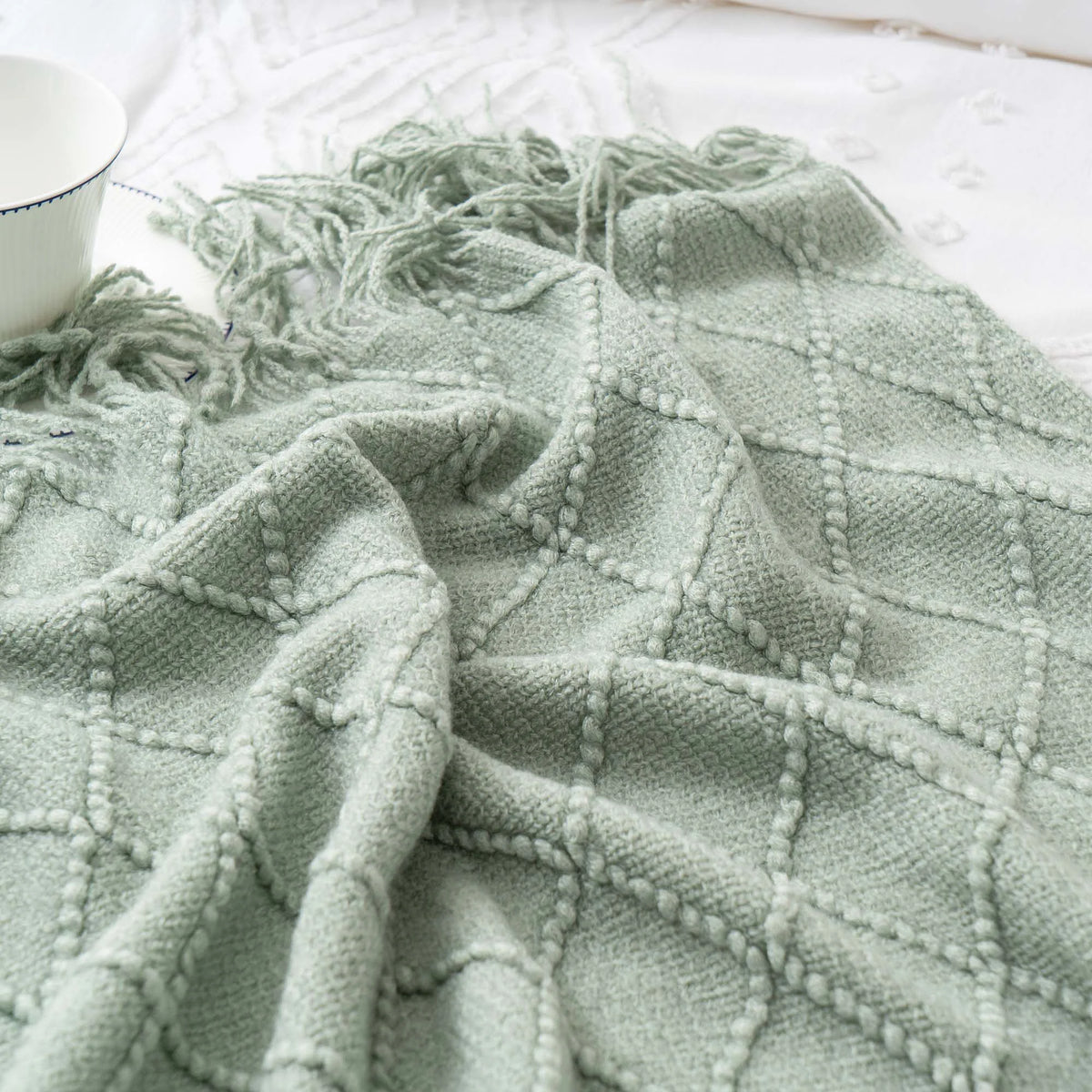 Arden Plaid Knit Throw Blanket with Tassels – Soft Textured Acrylic for Sofa or Bed in 8 Colors
