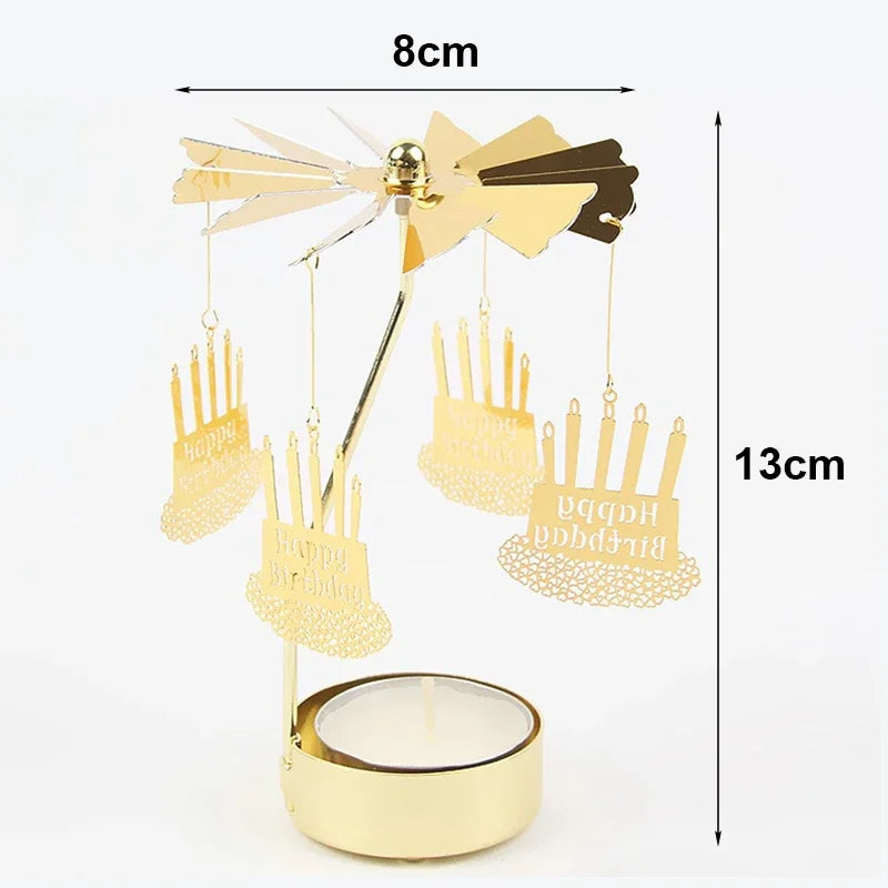 Spinning Metal Tealight Candle Holder with Rotating Charms for Cozy Home Decor & Festive Table Setting